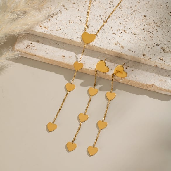 1 paire de colliers simples en acier inoxydable couleur or pour femme avec pendentif en forme de cœur 2