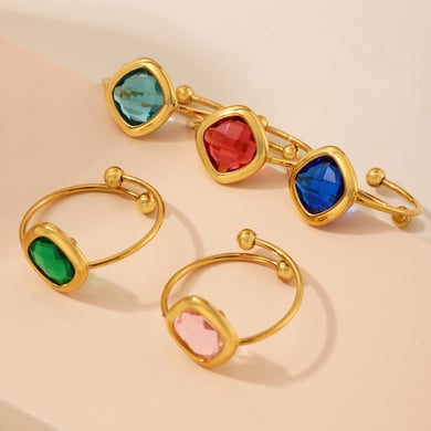 1 Piece Elegant Rectangle Stainless Steel Gold Color Statement Rings h5 Picture5