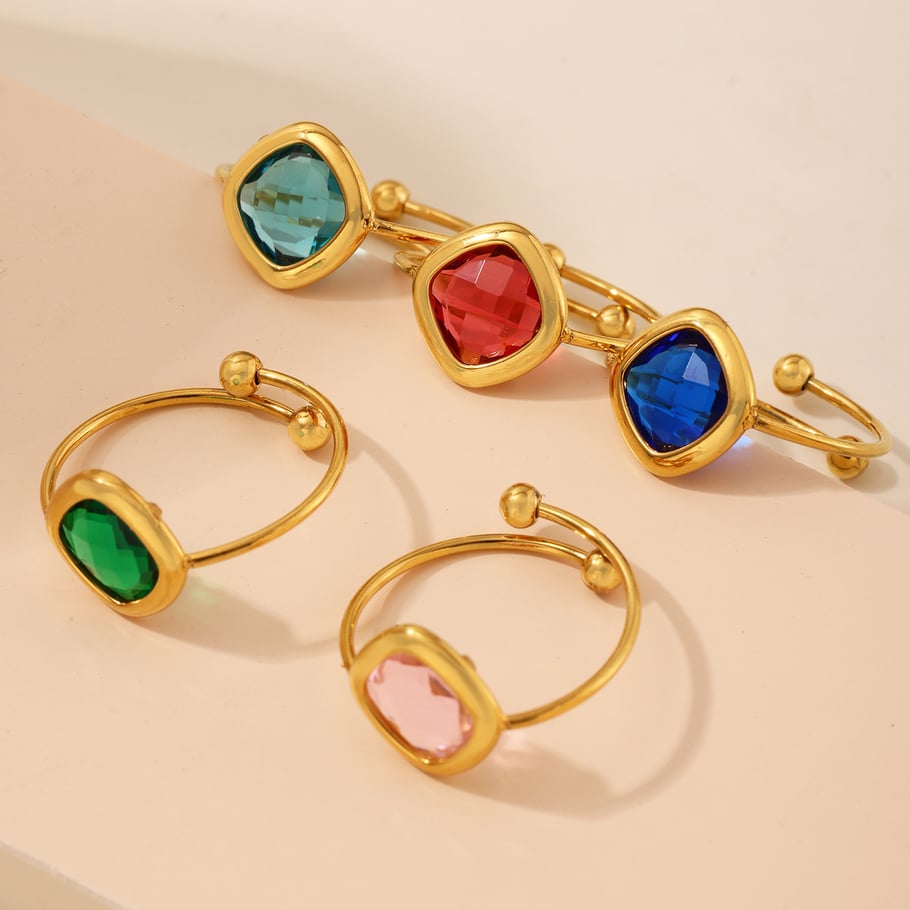 1 Piece Elegant Rectangle Stainless Steel Gold Color Statement Rings Picture5