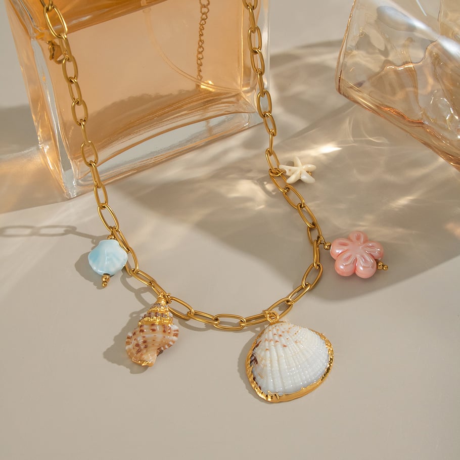 1 stuk romantische schelp roestvrijstalen goudkleurige hangerketting Afbeelding3