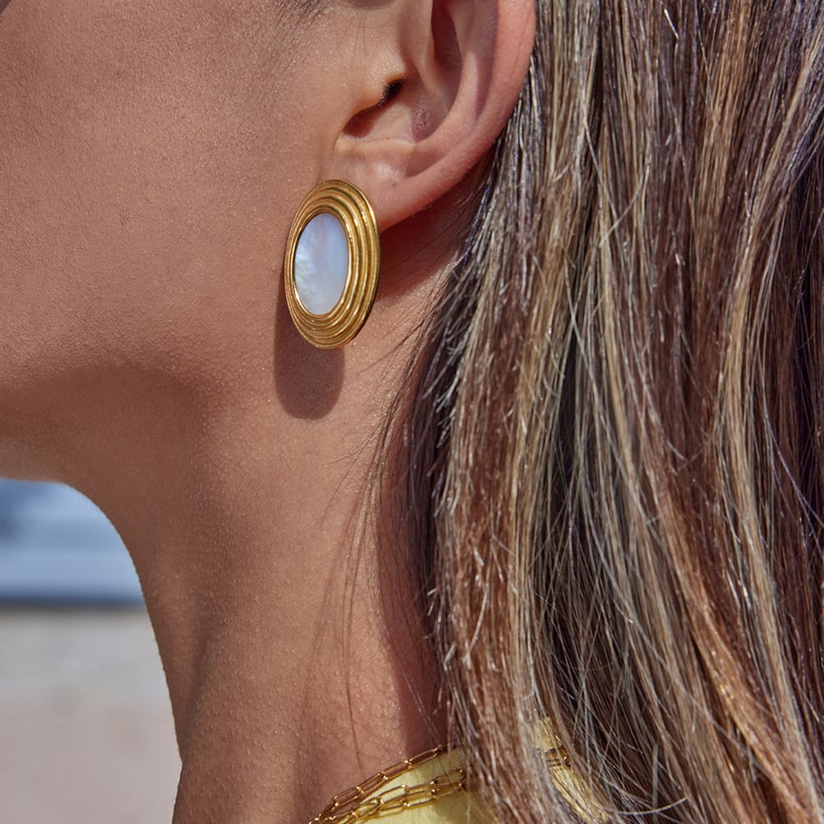 1 Pair Classic Series Retro Oval Stainless Steel Gold Color Women's Stud Earrings h5Picture3