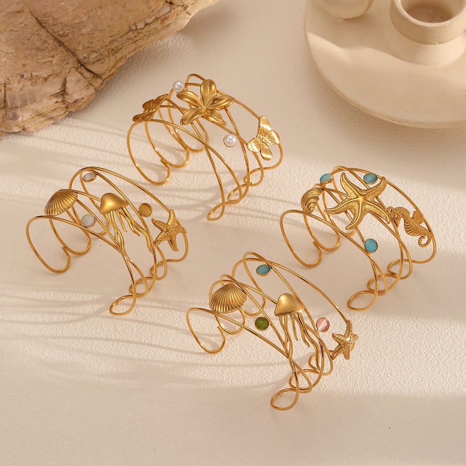 1 Stück Ins Style Oceanic Edelstahl Goldfarbenes Manschettenarmband Bild2