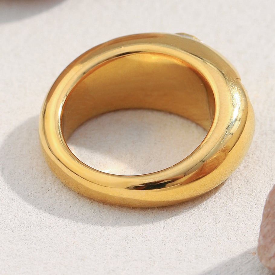 1 Piece Glamorous Round Stainless Steel Gold Color Gemstone Rings h5Picture7