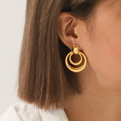 1 Pair Modern Circle Shape Stainless Steel Gold Color Women's Stud Earrings h5 Picture5