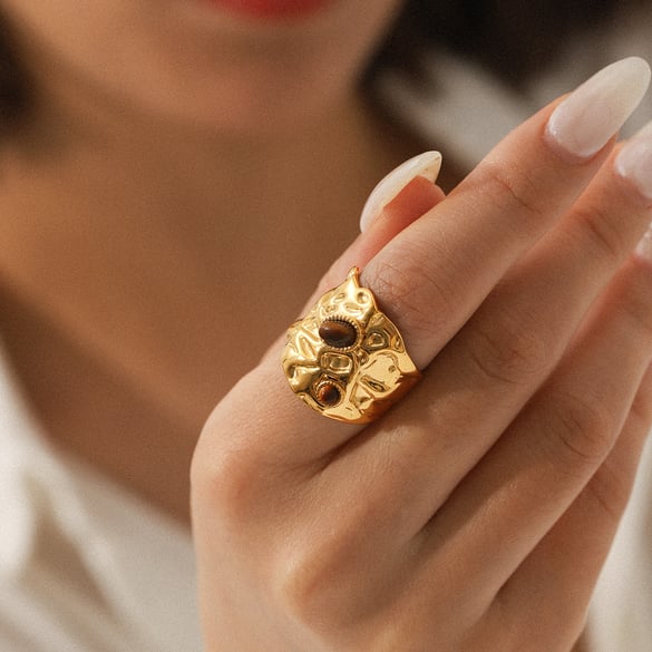 1 Piece  Daily Irregular Shape Stainless Steel  Natural Stone Statement Rings