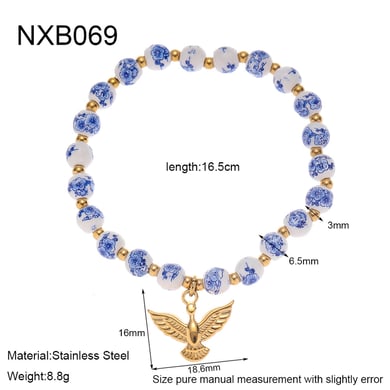 1 Piece Classic  Elegant Flower Ceramics  Gold Color  Women's Beaded Bracelets h5 