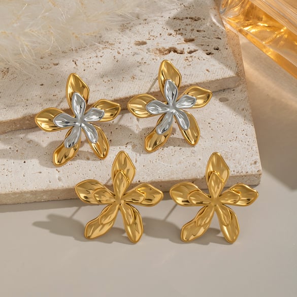 1 paire de boucles d&#39;oreilles à tige élégantes en acier inoxydable couleur or pour femme, série romantique 2