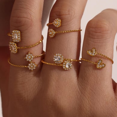 1 Piece Luxurious Heart Stainless Steel Gold Color Women's Gemstone Rings h5 Picture8