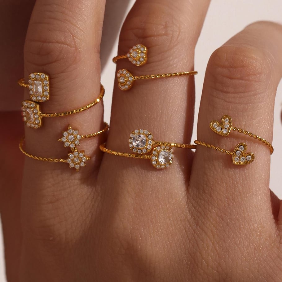 1 Piece Luxurious Heart Stainless Steel Gold Color Women's Gemstone Rings Picture8