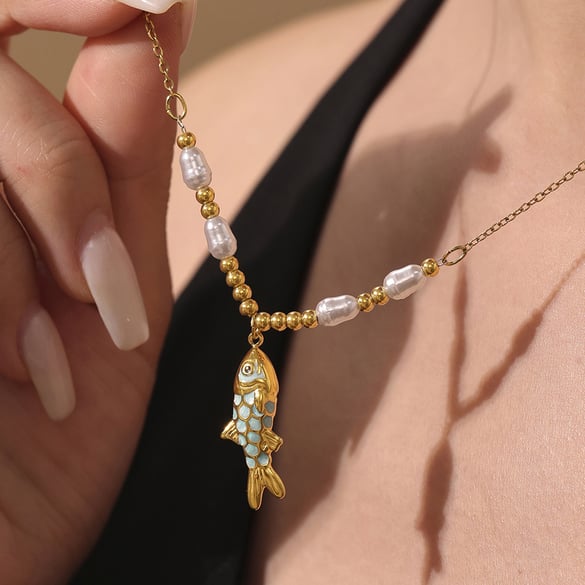 1 Piece Colorful Fish Stainless Steel Gold Color Women's Necklaces Sets
