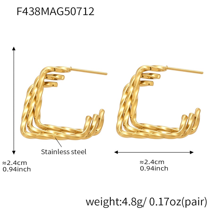 1 paio di orecchini a cerchio da donna in acciaio inossidabile color oro, rettangolari e minimalisti 