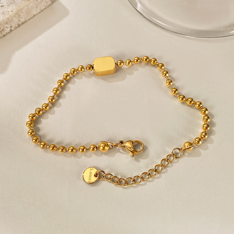 1 Stück einfarbiges Perlenarmband aus Edelstahl Bild7