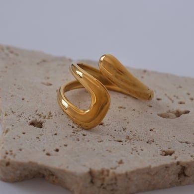 Anillo minimalista de acero inoxidable dorado con forma irregular informal de 1 pieza h5 Imagen3