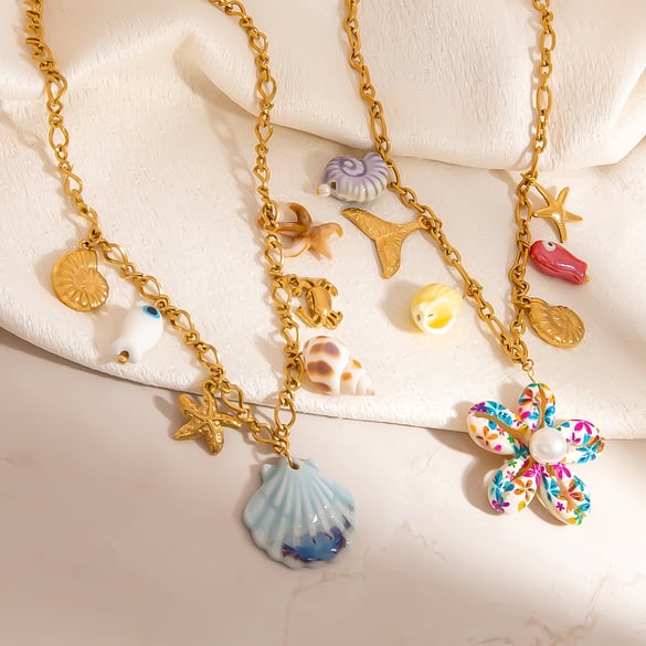 1 Piece Oceanic Stainless Steel Gold Color Pendant Necklace