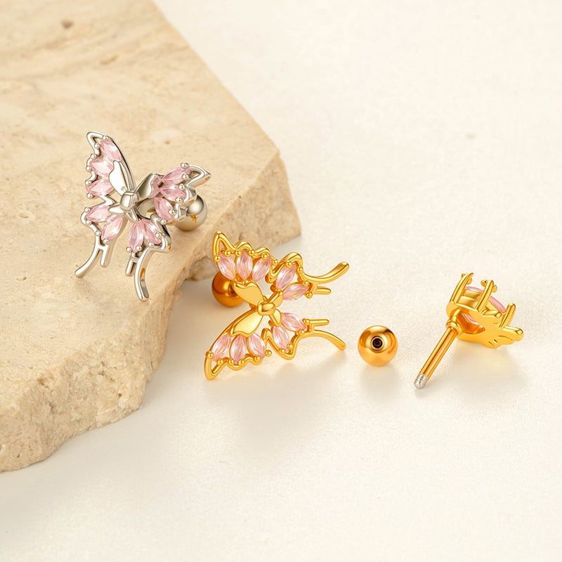 1 Piece Delicate Butterfly Copper Gold Color Zircon Piercings Earrings h5Picture3