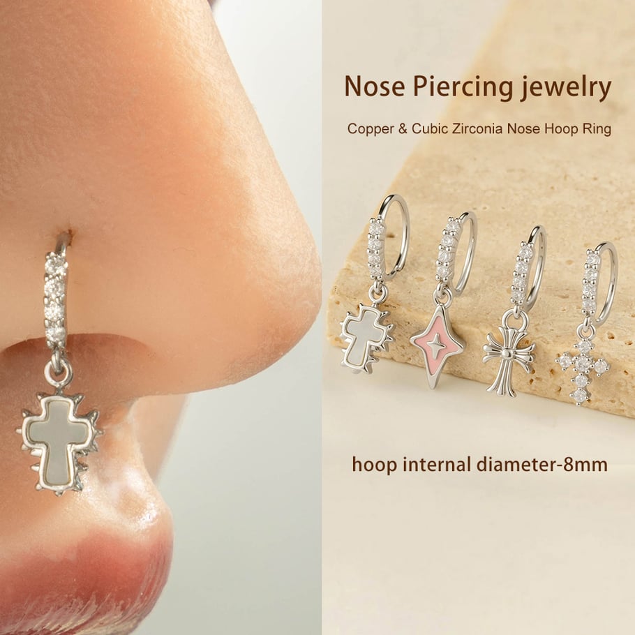 1 Piece Cross Copper Zircon Nose Ring h5Picture4