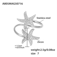 Anello con doppia stella marina in zircone color acciaio A805 5A - Misura 7/Numero 7 Immagine6