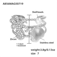 A856-Anello in acciaio con perla e polpo/Numero 7 Immagine6