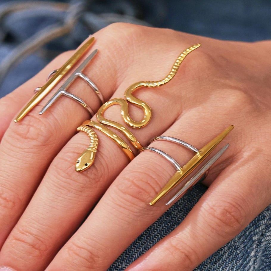 Anelli semplici in acciaio inossidabile color oro con serpente naturale, 1 pezzo Immagine6