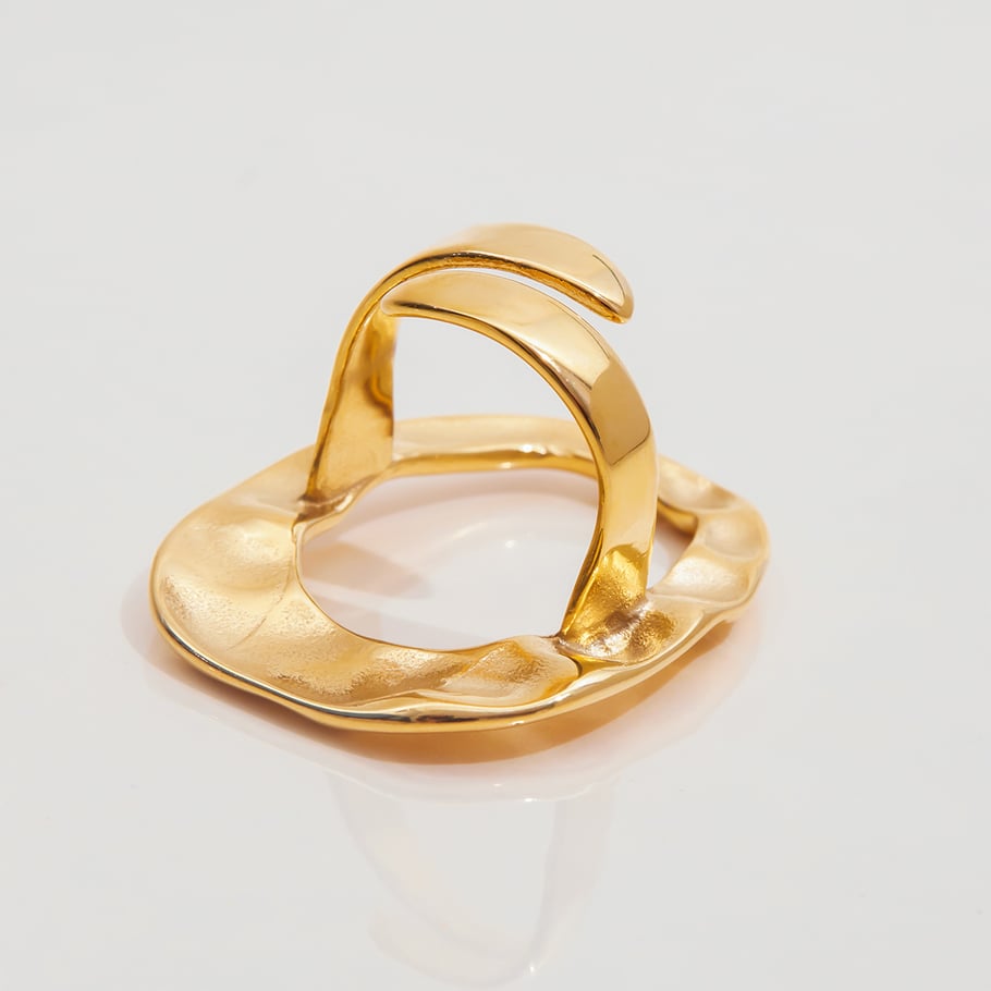 1 stuk onregelmatige ovale roestvrijstalen statement ringen in goudkleur Afbeelding7