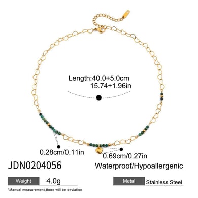Collier élégant avec pendentif en forme de cœur et perles en acier inoxydable couleur or pour femme, 1 pièce h5 Image2