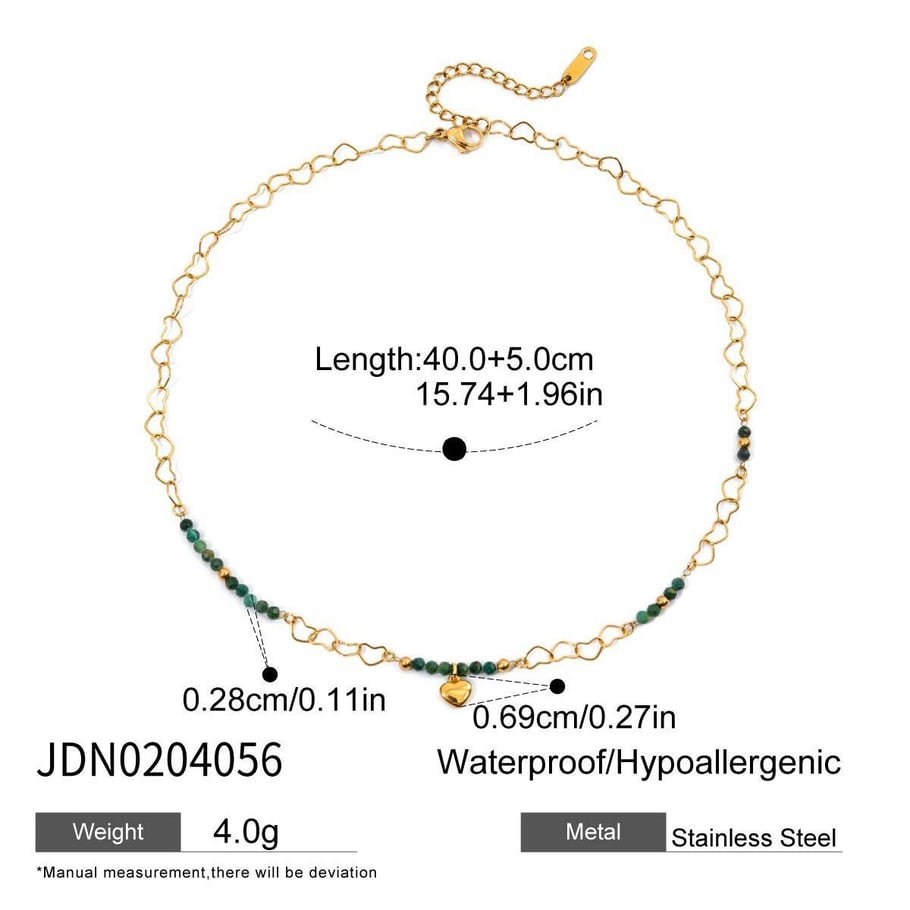Collier élégant avec pendentif en forme de cœur et perles en acier inoxydable couleur or pour femme, 1 pièce Image2