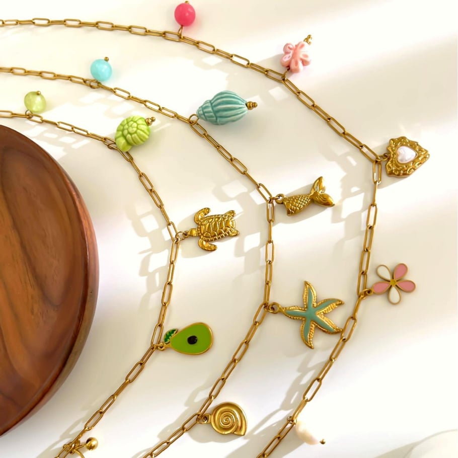 Collana con ciondolo color oro in acciaio inossidabile oceanico da 1 pezzo Immagine5