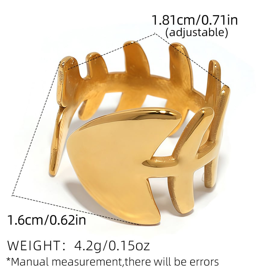 Bague en acier inoxydable couleur or avec motif animal naturel, 1 pièce Image2