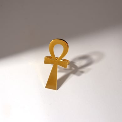 Anillos llamativos de acero inoxidable en color dorado con forma de cruz, sencillos e informales, de 1 pieza h5 Imagen4