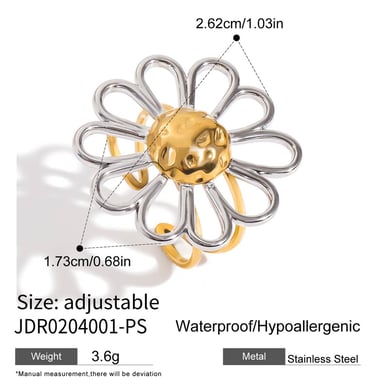 1 Piece Minimalist Flower Stainless Steel Gold Color Statement Rings h5 Picture2