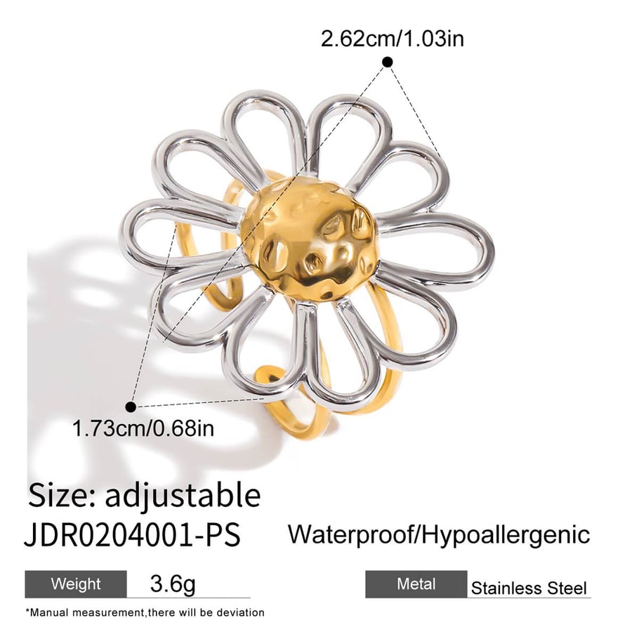 1 Piece Minimalist Flower Stainless Steel Gold Color Statement Rings Picture2