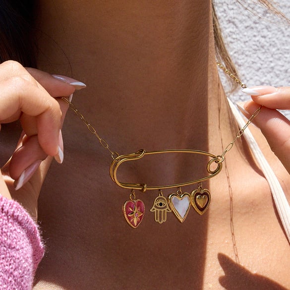 1 Piece Pin Heart Stainless Steel Gold Color Women's Pendant Necklaces