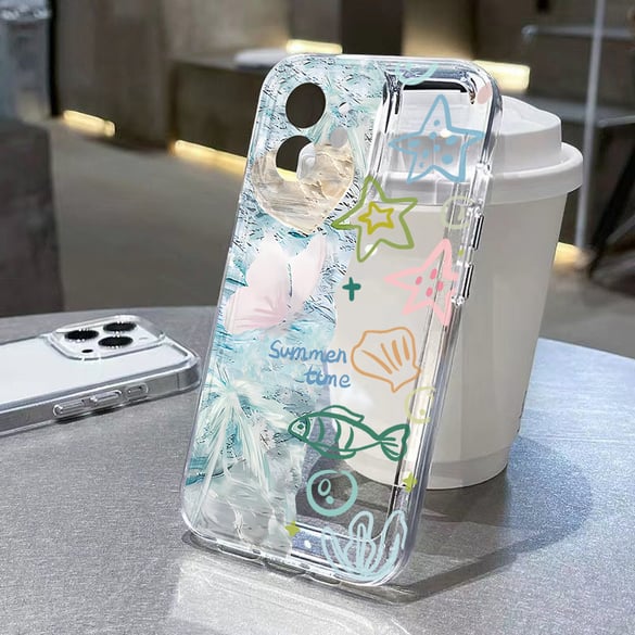 1 funda translúcida para teléfono de mujer con elementos frescos del océano