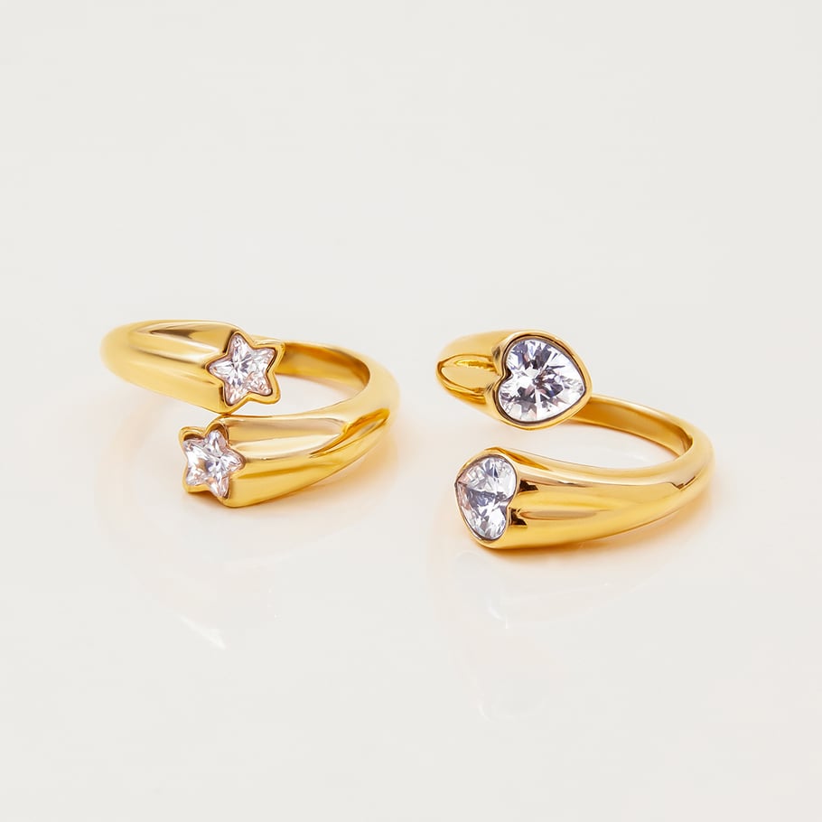 1 Piece Personality Star Stainless Steel Gold Color Women's Gemstone Rings Picture8