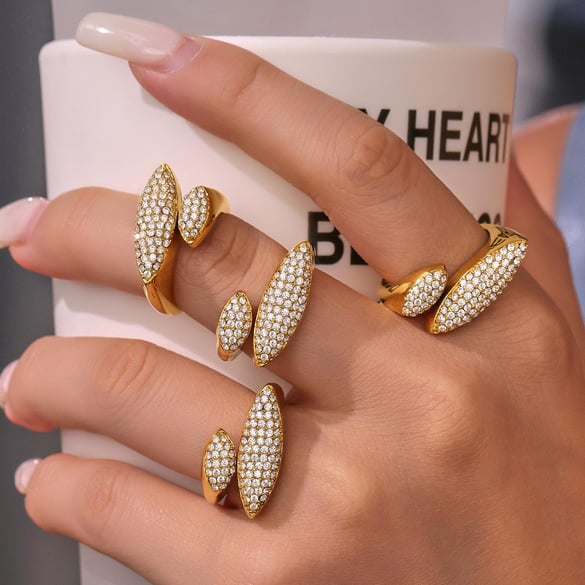1 Piece Luxurious Shape Stainless Steel Gold Color Zircon Women's Gemstone Rings 2