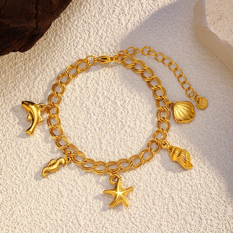 1 Stück Seestern-Charm-Armband aus Edelstahl in Goldfarbe Bild5