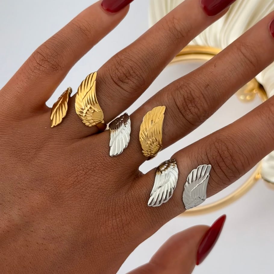 1 Piece Simple Series Natural Wings Stainless Steel  Women's  Statement Rings Picture6