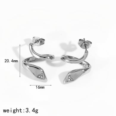1 Pair Simple Curse Stainless Steel Gold Color Women's Stud Earrings h5 