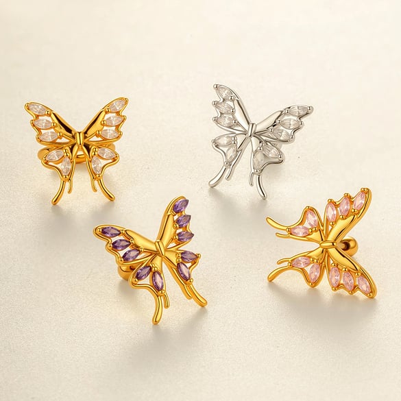 1 Stück Schmetterling Kupfer Gold Farbe Zirkon Piercing Ohrring 2