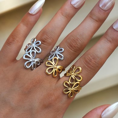 Anelli semplici in acciaio inossidabile color oro con fiore semplice, serie 1 pezzo h5 Immagine6