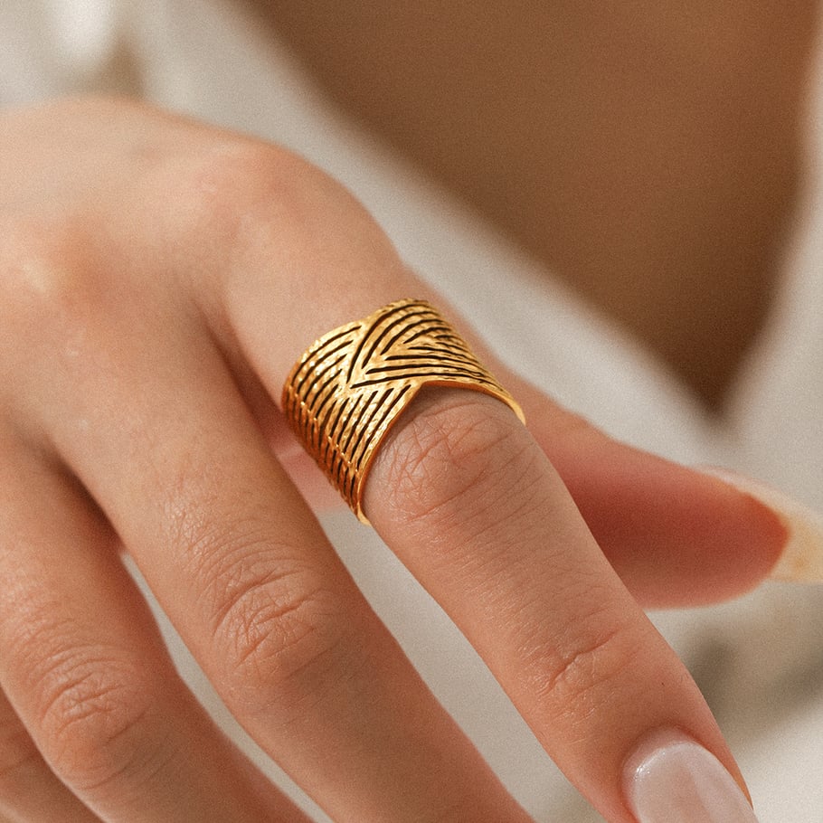 1 Piece Simple Series Daily Plant Stainless Steel  Gold Color Statement Rings Picture3