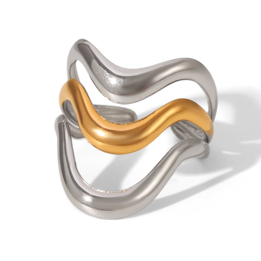 1 Piece Simple  Daily Lines Stainless Steel  Gold Color  Statement Rings 