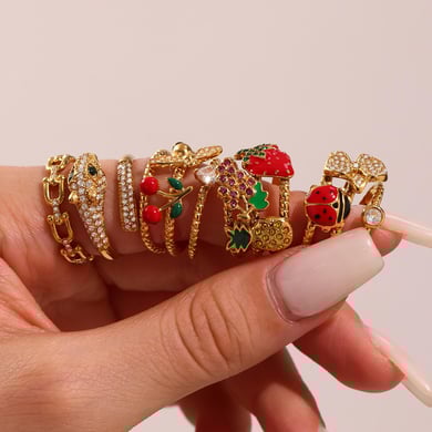 1 Piece Sweet Cherry Stainless Steel Gold Color Statement Rings h5 Picture9