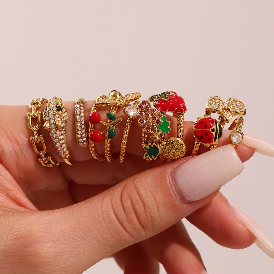1 Piece Sweet Cherry Stainless Steel Gold Color Statement Rings Picture9