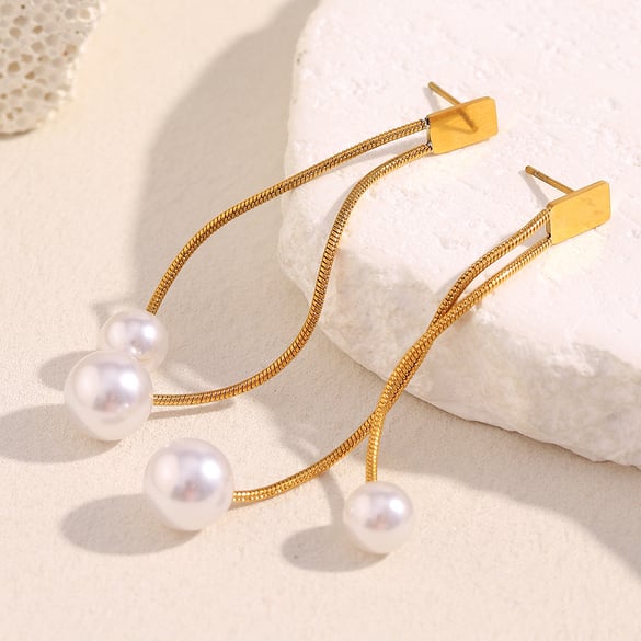 1 Pair Elegant Tassel Stainless Steel Gold Color Dangle Earrings 2