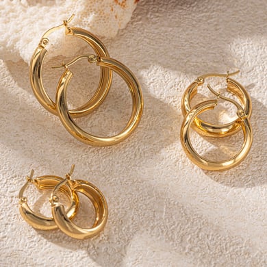 1 Pair Stainless Steel Gold Color Hoop Earrings h5 Picture2