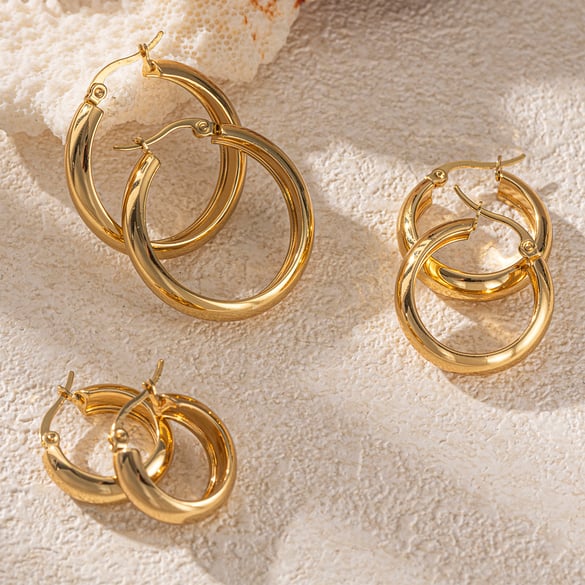 1 Pair Stainless Steel Gold Color Hoop Earrings 2