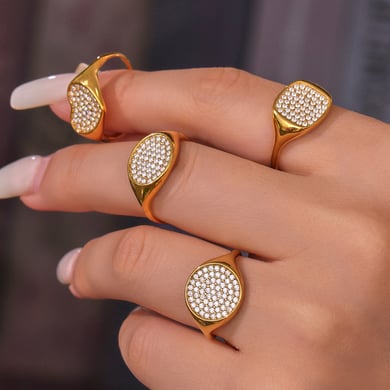 1 pezzo di anello da donna in acciaio inossidabile con zirconi e pietre preziose, stile geometrico minimalista h5 Immagine4