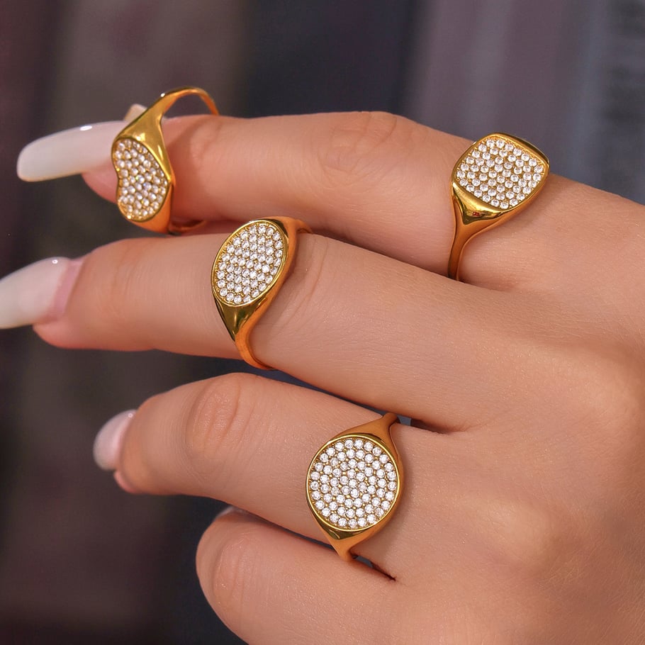 1 pezzo di anello da donna in acciaio inossidabile con zirconi e pietre preziose, stile geometrico minimalista Immagine4