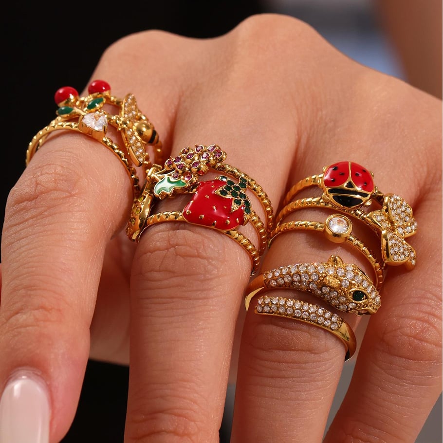 1 Piece Vivid Fruit Stainless Steel Gold Color Statement Rings Picture5